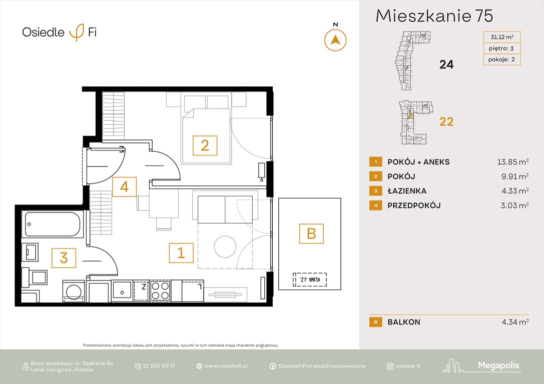 Nowe mieszkanie dwupokojowe Osiedle FI Kraków, Rzemieślnicza 22-24  31m2 Foto 1