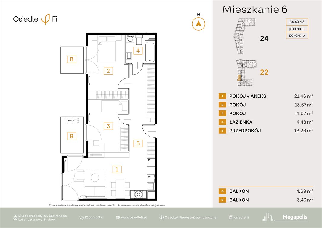 Nowe mieszkanie trzypokojowe Osiedle FI 3 Kraków, Rzemieślnicza 22-24  64m2 Foto 1