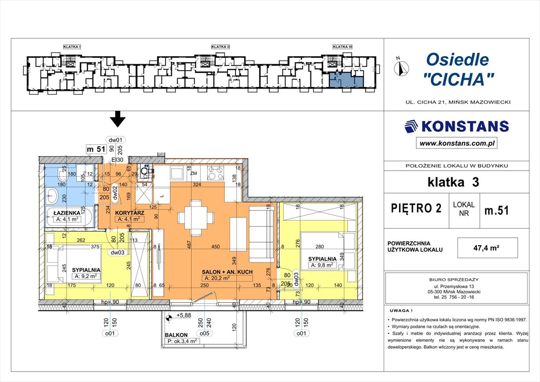 Nowe mieszkanie trzypokojowe Cicha 21 Mińsk Mazowiecki, Cicha 12  47m2 Foto 1
