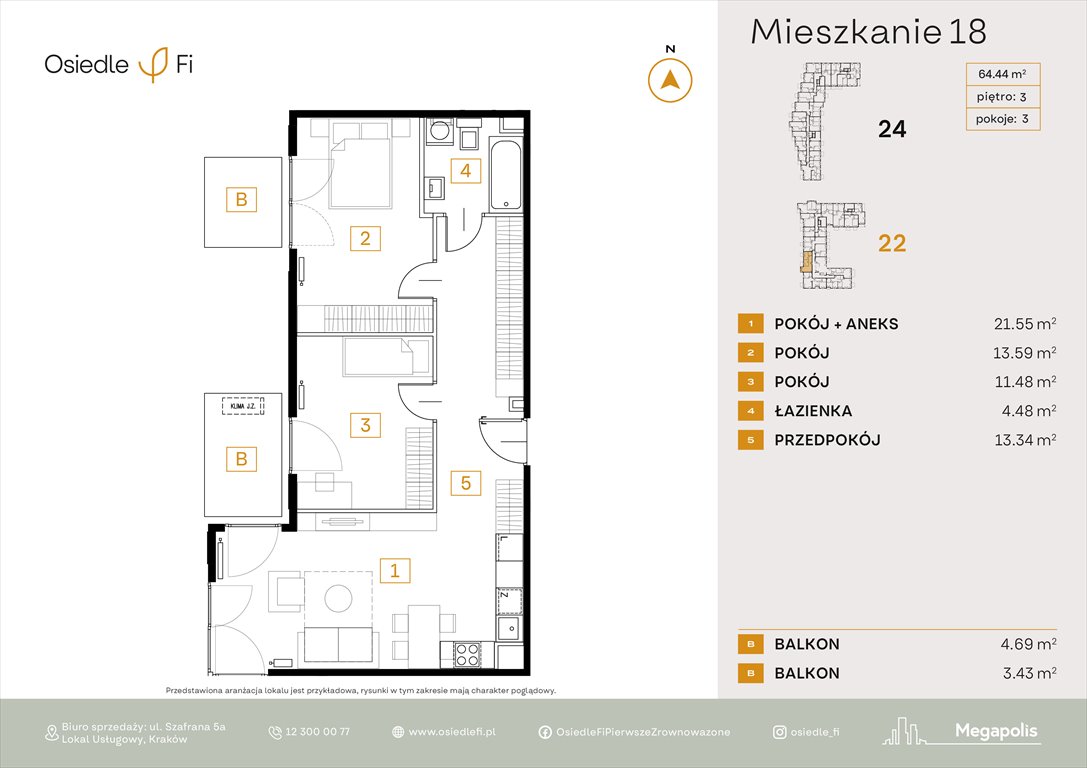 Nowe mieszkanie trzypokojowe Osiedle FI 3 Kraków, Rzemieślnicza 22-24  64m2 Foto 1