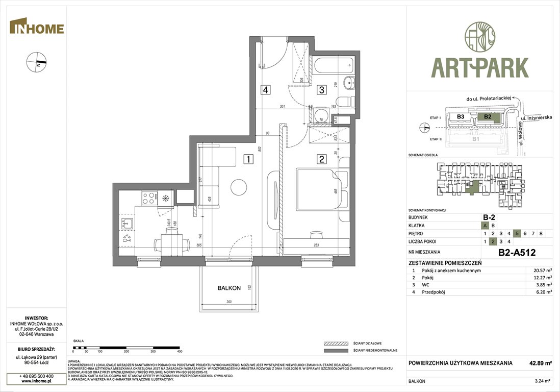 Nowe mieszkanie dwupokojowe ArtPark Łódź, Polesie, Wołowa 4A  43m2 Foto 1