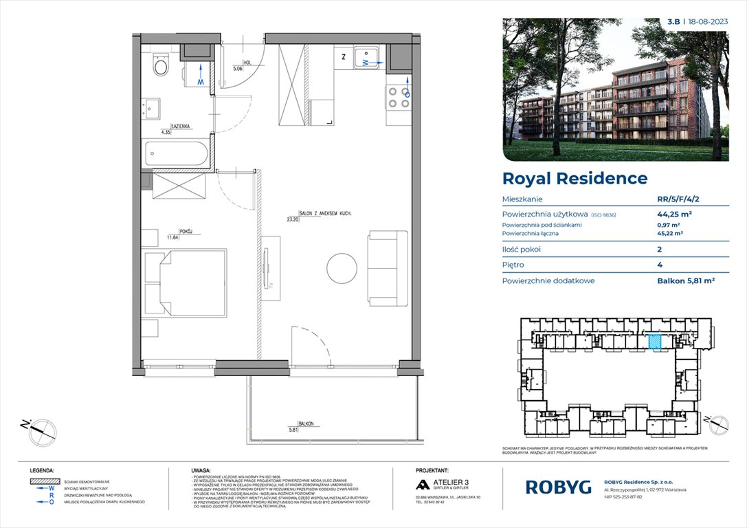 Nowe mieszkanie dwupokojowe Royal Residence Warszawa, Wilanów, Sarmacka  44m2 Foto 1