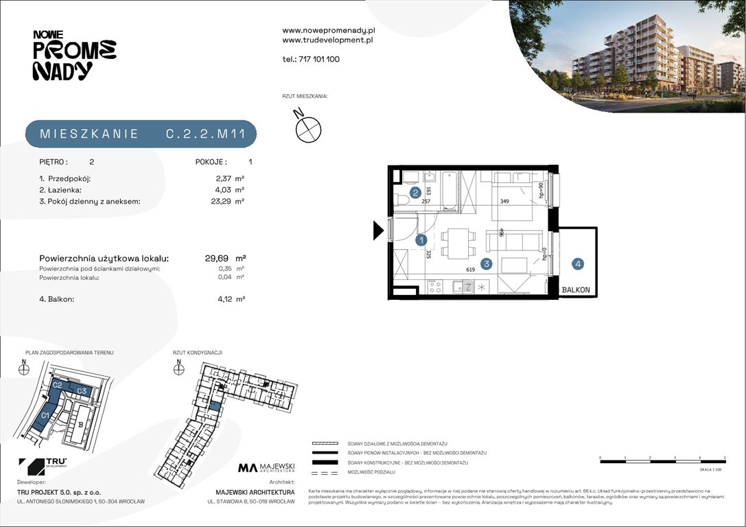 Nowa kawalerka Nowe Promenady Wrocław, Kleczków, ul. Czochralskiego/ Miłosza  30m2 Foto 1