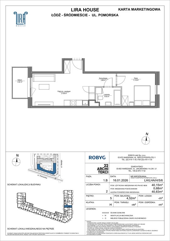 Nowe mieszkanie dwupokojowe Lira House Łódź, Pomorska 108  40m2 Foto 1