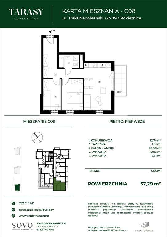 Nowe mieszkanie trzypokojowe Tarasy Rokietnicy Rokietnica, Trakt Napoleoński  57m2 Foto 1