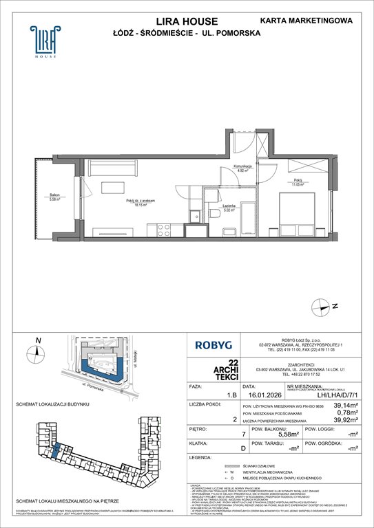 Nowe mieszkanie dwupokojowe Lira House Łódź, Pomorska 108  39m2 Foto 1