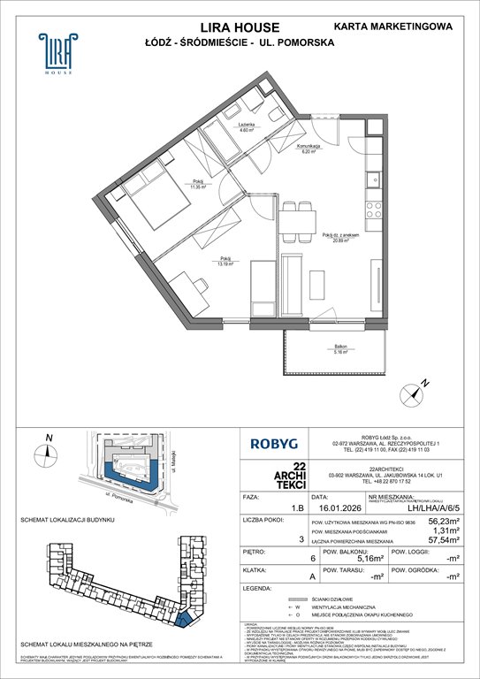 Nowe mieszkanie trzypokojowe Lira House Łódź, Pomorska 108  56m2 Foto 1