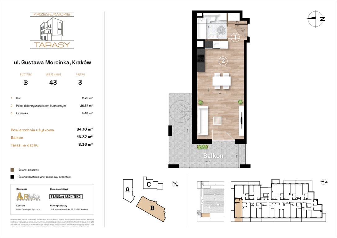 Nowa kawalerka KRZESŁAWICKIE TARASY Kraków, Wzgórza Krzesławickie, Gustawa Morcinka  34m2 Foto 1