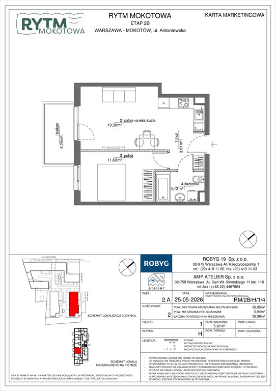 Nowe mieszkanie dwupokojowe Rytm Mokotowa Warszawa, Mokotów, Antoniewska 3B  39m2 Foto 1