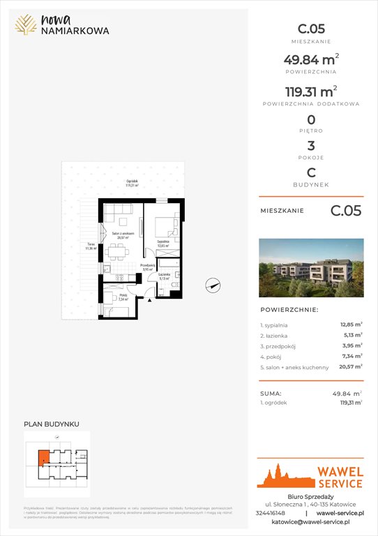 mieszkanie na sprzedaż 50m2 mieszkanie Będzin, Gzichów, Namiarkowa 15F