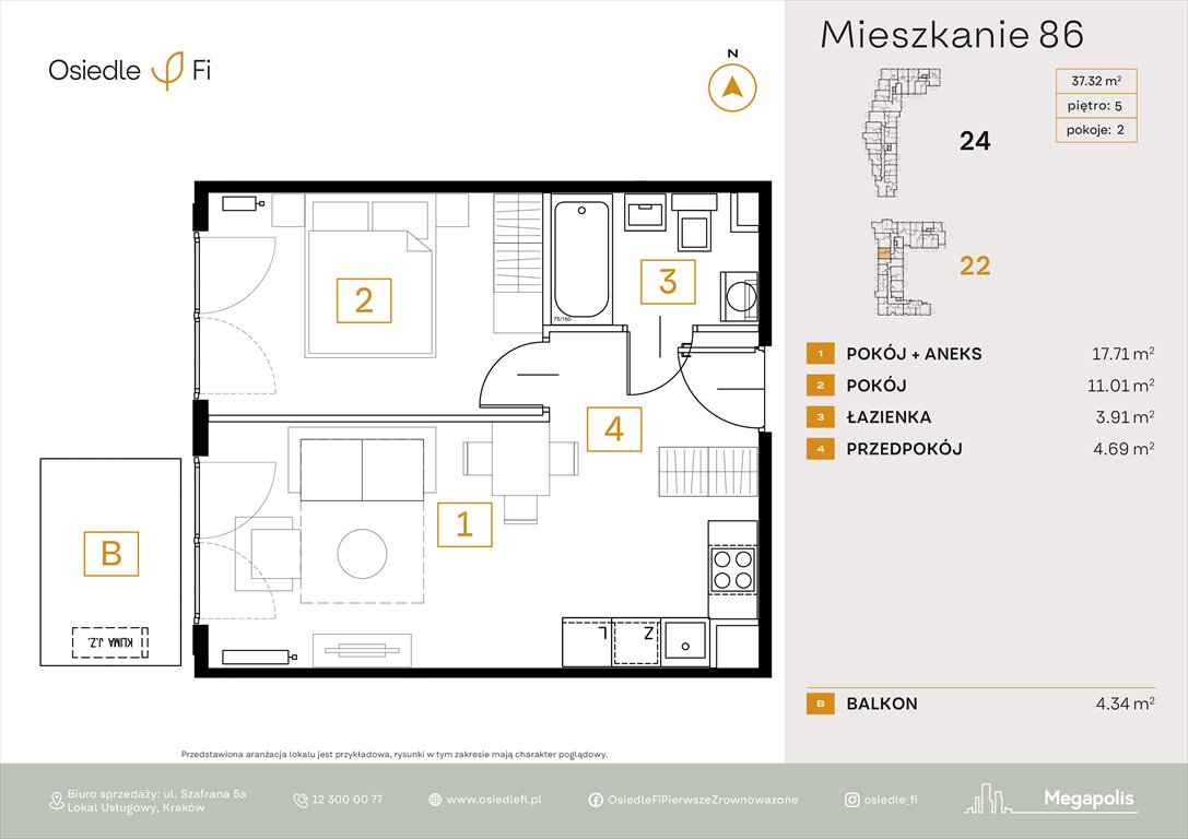 Nowe mieszkanie dwupokojowe Osiedle FI 3 Kraków, Rzemieślnicza 22-24  37m2 Foto 1