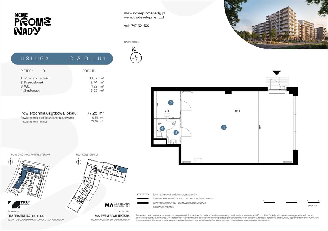 Nowy lokal użytkowy Nowe Promenady Wrocław, Kleczków, ul. Czochralskiego/ Miłosza  77m2 Foto 1