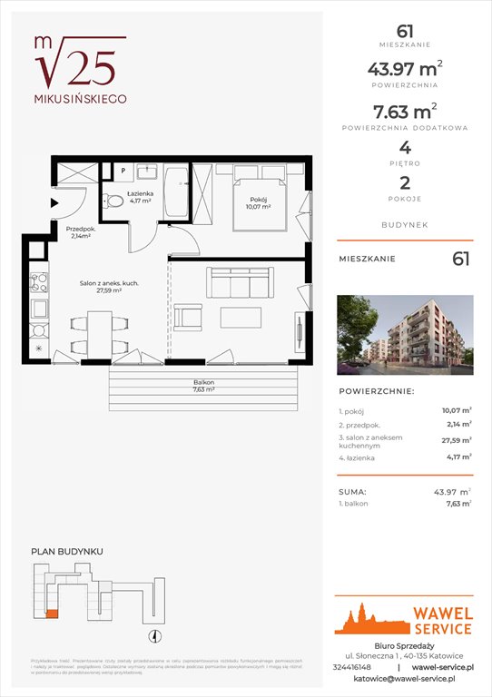 mieszkanie na sprzedaż 44m2 mieszkanie Katowice, Mikusińskiego 25