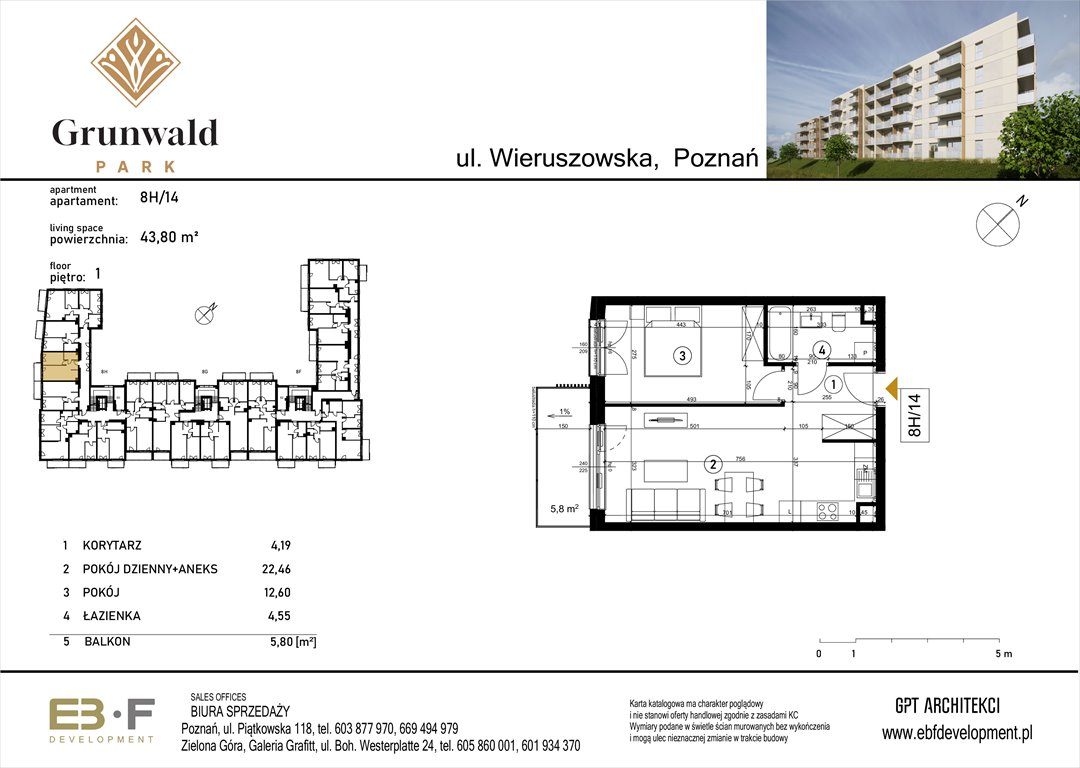 Nowe mieszkanie dwupokojowe Grunwald Park - ul. Wieruszowska 8 Poznań, Grunwald, Wieruszowska 8  44m2 Foto 1