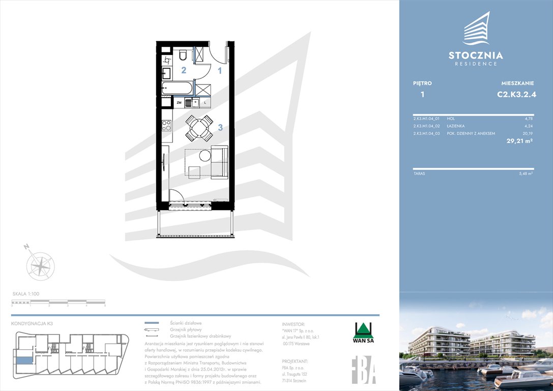Nowa kawalerka Stocznia Residence Radziwie, ul. Popłacińska 42  29m2 Foto 1
