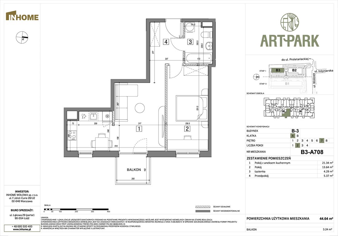 Nowe mieszkanie dwupokojowe ArtPark Łódź, Polesie, Wołowa 4A  45m2 Foto 1