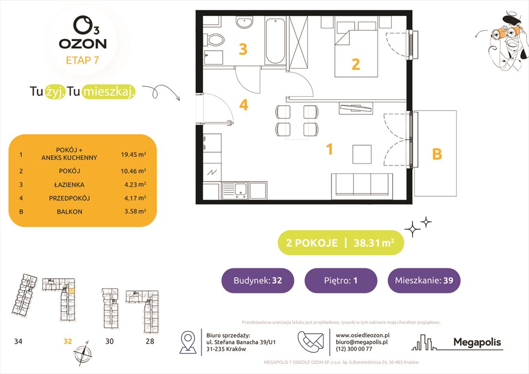 Nowe mieszkanie dwupokojowe Osiedle Ozon etap 7 Kraków, Prądnik Biały, Banacha 28-34  38m2 Foto 1