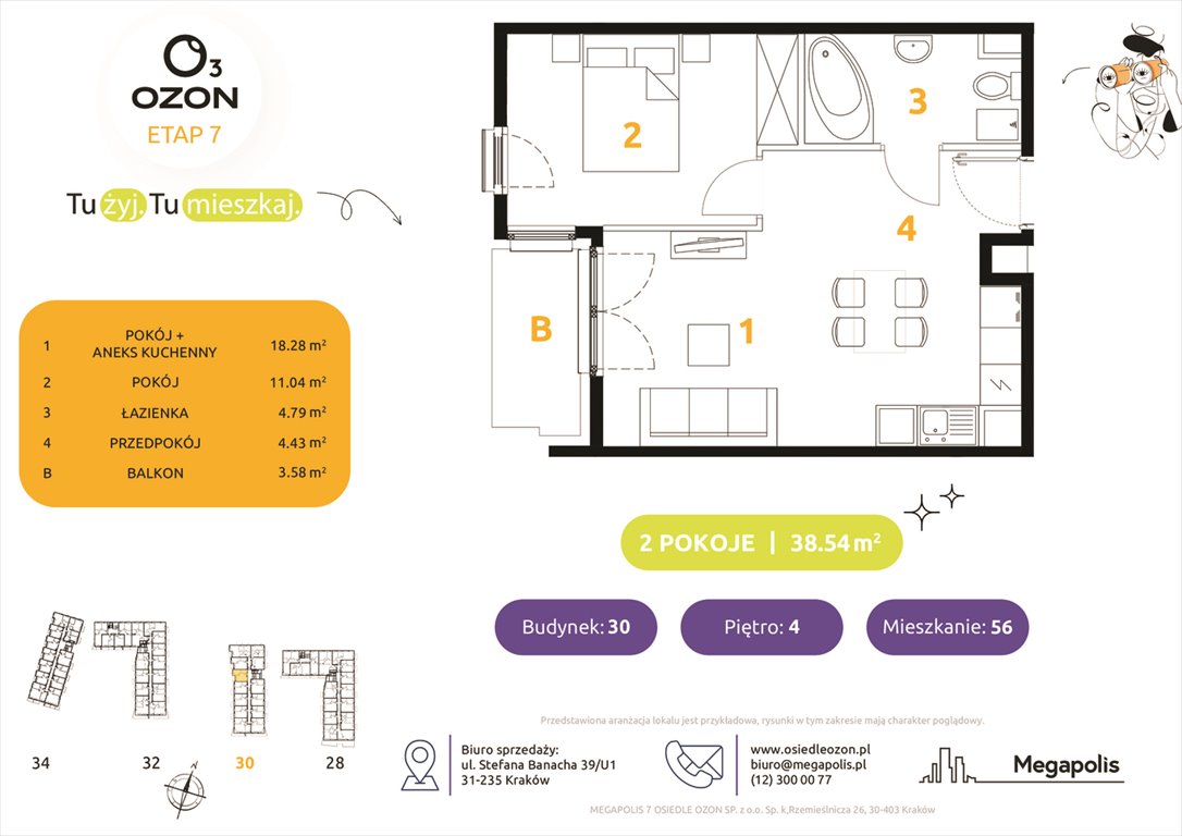 Nowe mieszkanie dwupokojowe Osiedle Ozon etap 7 Kraków, Prądnik Biały, Banacha 28-34  38m2 Foto 1