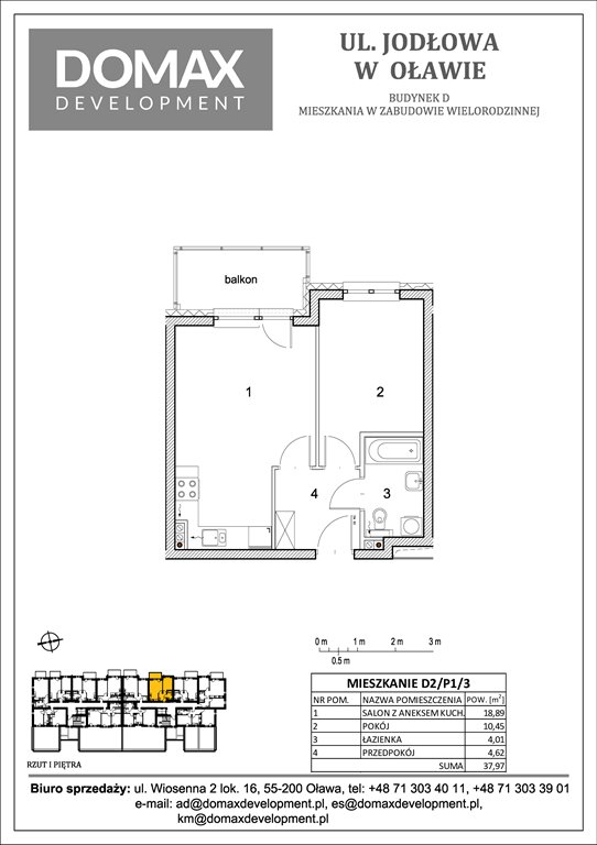 Nowe mieszkanie dwupokojowe Osiedle Jodłowa etap II bud D Oława, Nowy Otok, Jodłowa 38-40  38m2 Foto 1