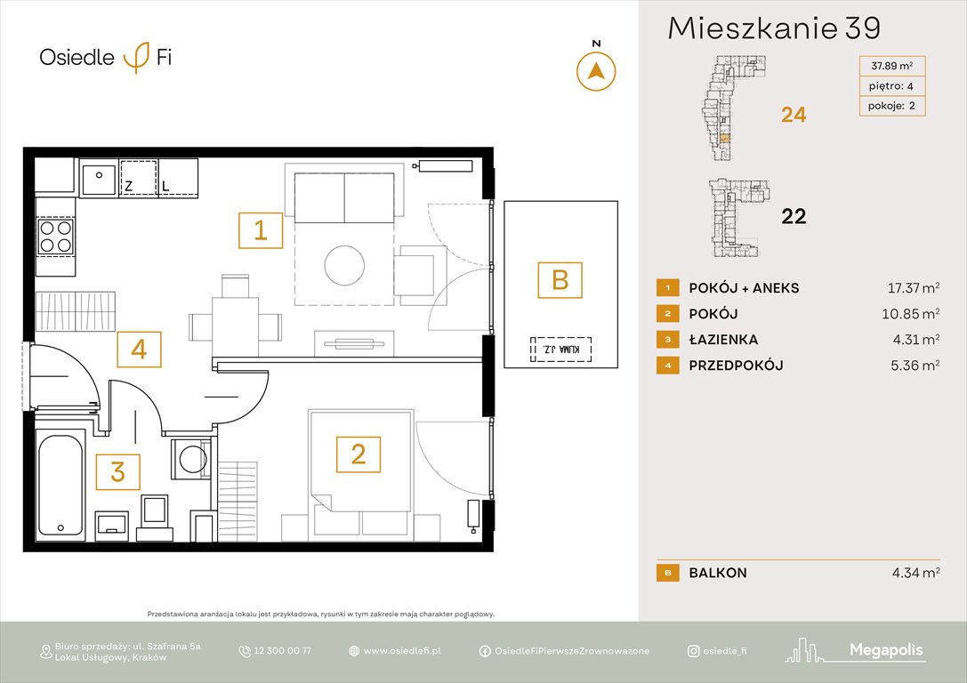 Nowe mieszkanie dwupokojowe Osiedle FI 3 Kraków, Podgórze, Rzemieślnicza 22-24  38m2 Foto 1