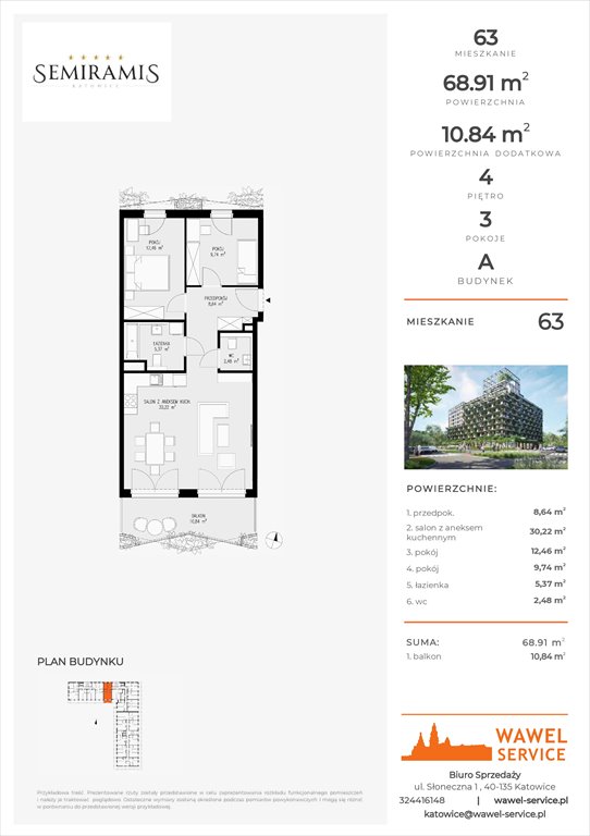 mieszkanie na sprzedaż 69m2 mieszkanie Katowice, Bogucice - Dąbrówka Mała, Wiertnicza 32