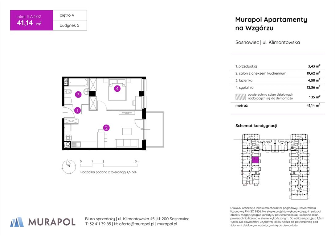 Nowe mieszkanie dwupokojowe Murapol Apartamenty na Wzgórzu Sosnowiec, ul. Klimontowska  41m2 Foto 1