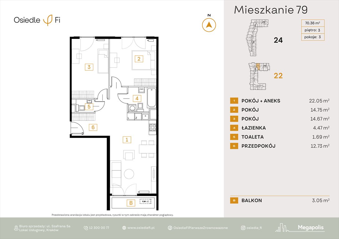 Nowe mieszkanie trzypokojowe Osiedle FI Kraków, Rzemieślnicza 22-24  70m2 Foto 1