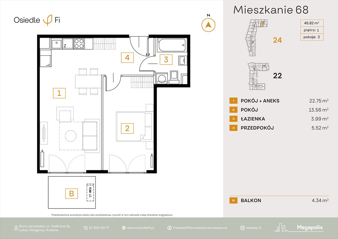 Nowe mieszkanie dwupokojowe Osiedle FI 3 Kraków, Rzemieślnicza 22-24  46m2 Foto 1
