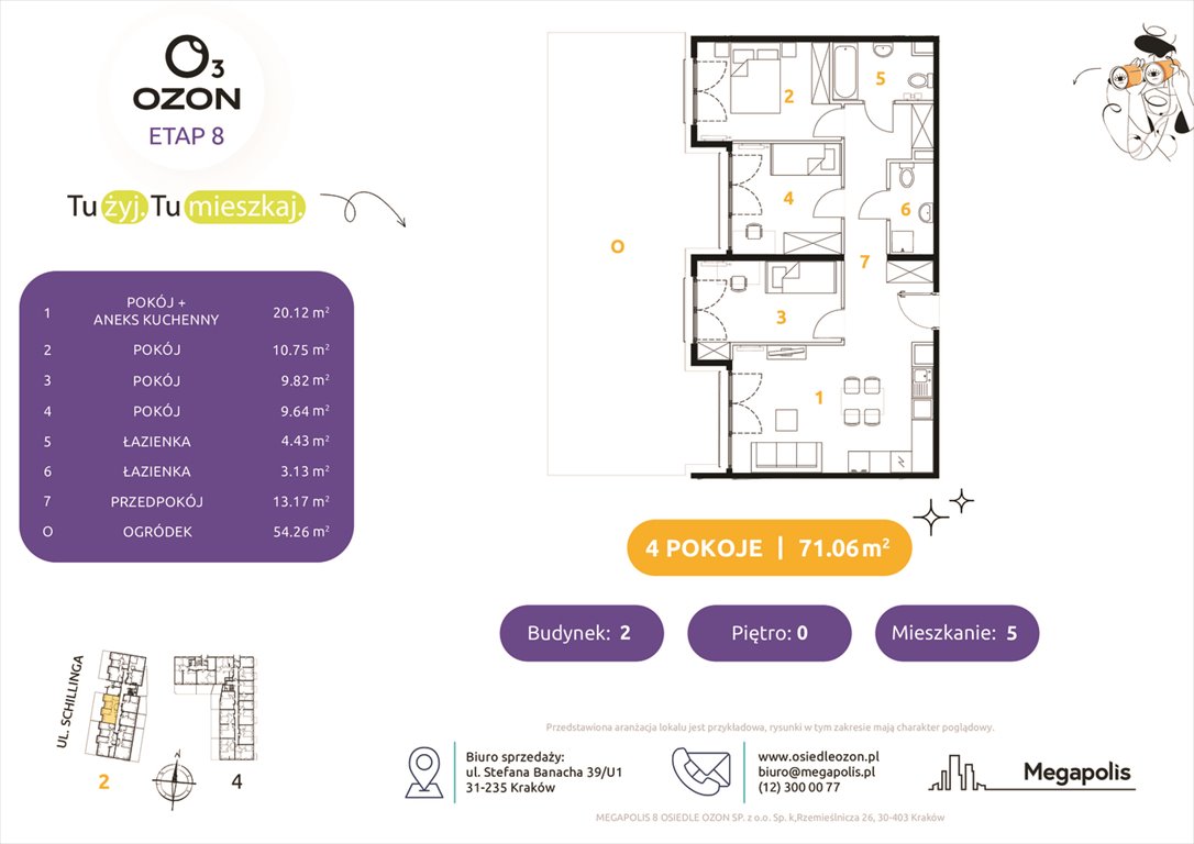 Nowe mieszkanie czteropokojowe  Osiedle Ozon etap 8 Kraków, Schillinga 2-4  71m2 Foto 1