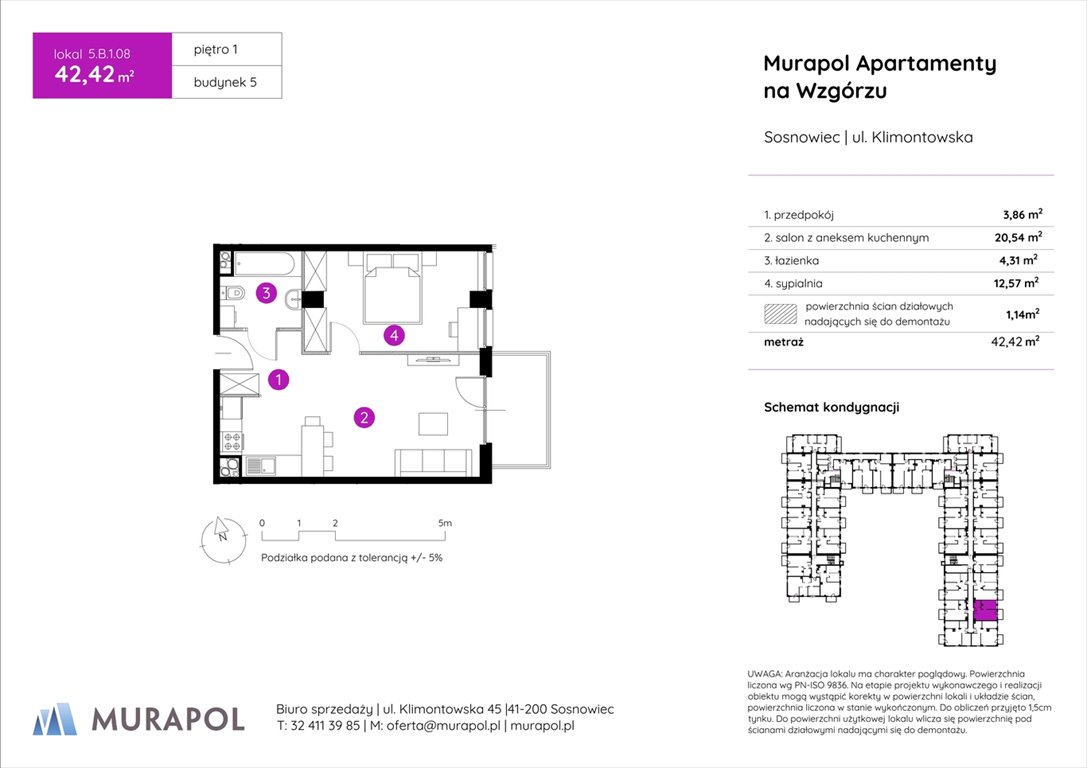 Nowe mieszkanie dwupokojowe Murapol Apartamenty na Wzgórzu Sosnowiec, ul. Klimontowska  42m2 Foto 1