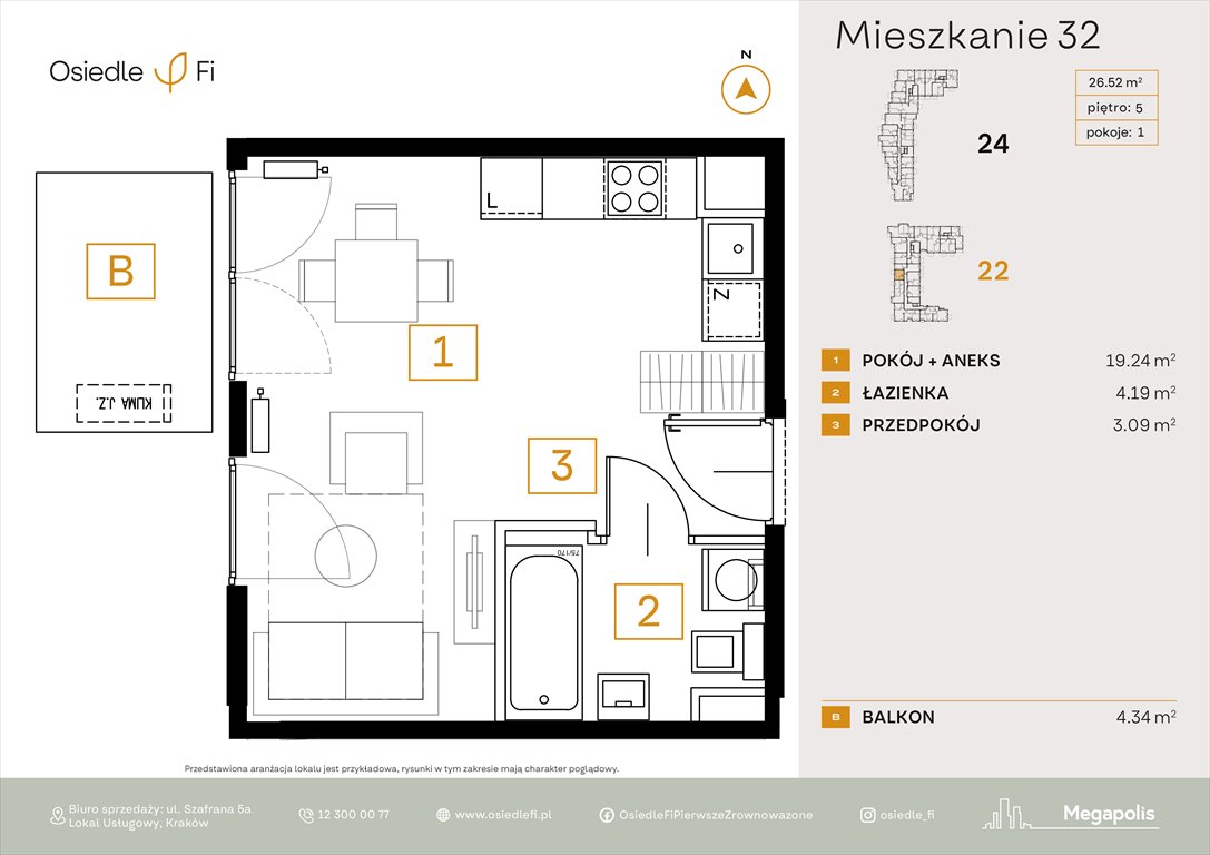 Nowa kawalerka Osiedle FI 3 Kraków, Rzemieślnicza 22-24  26m2 Foto 1