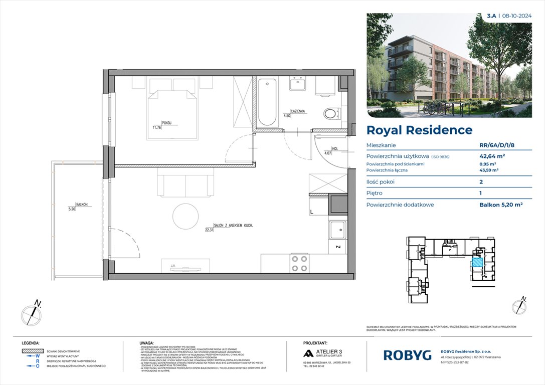 Nowe mieszkanie dwupokojowe Royal Residence Warszawa, Wilanów, Sarmacka  43m2 Foto 1