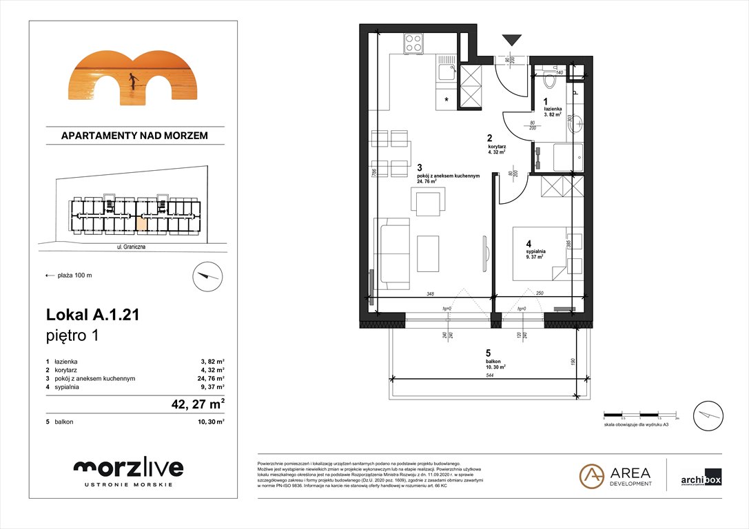 Nowe mieszkanie dwupokojowe MORZLIVE Ustronie Morskie, Graniczna 4  42m2 Foto 1