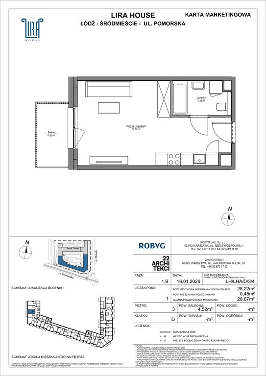 Nowa kawalerka Lira House Łódź, Pomorska 108  28m2 Foto 1