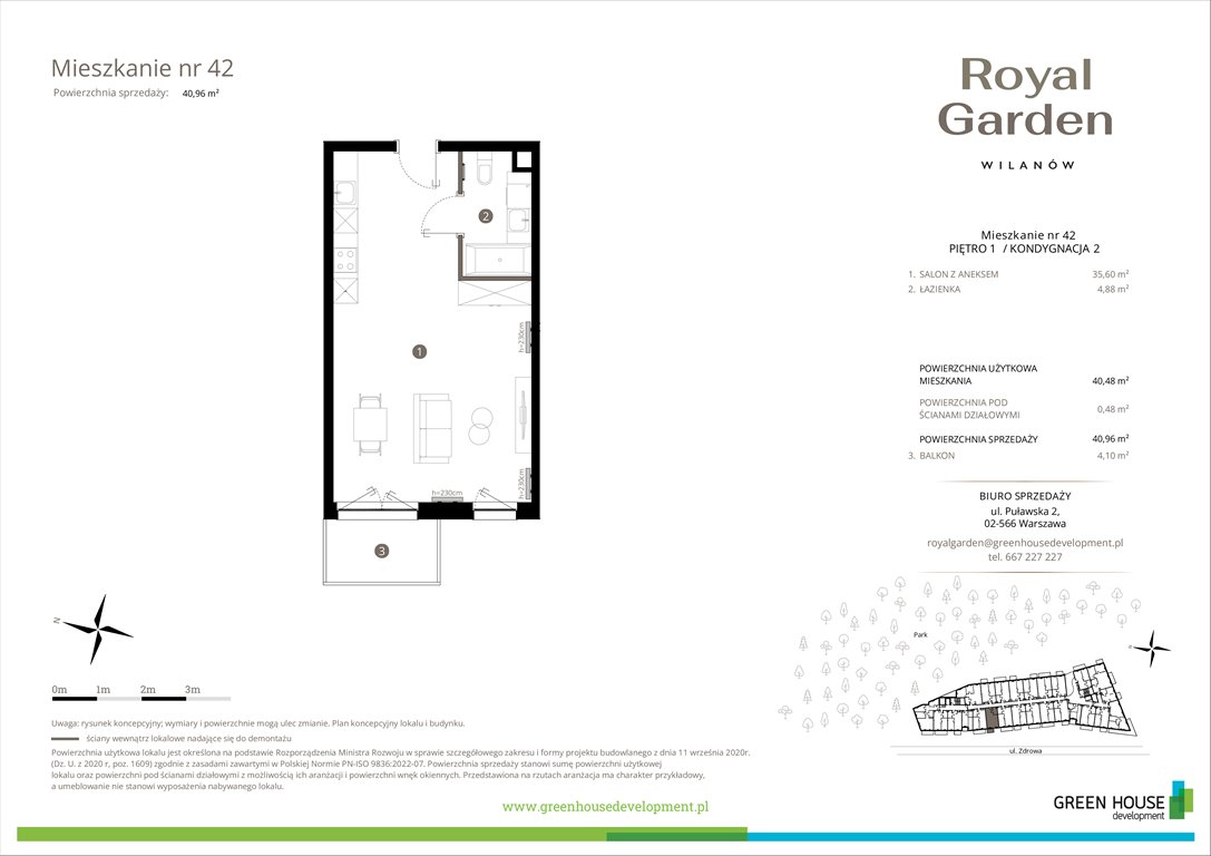 Nowa kawalerka Royal Garden Wilanów Warszawa, Wilanów, Zdrowa 2  40m2 Foto 1