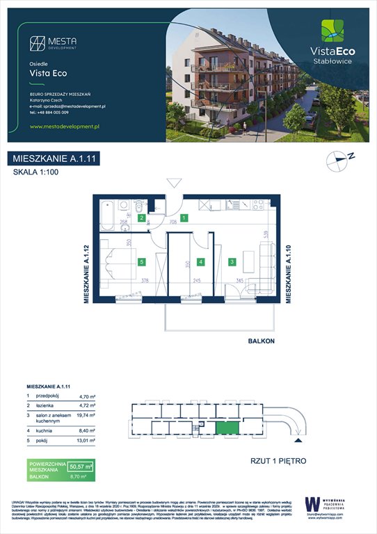 Nowe mieszkanie trzypokojowe Vista Eco  Wrocław, Fabryczna, Stabłowice, Łomnicka  50m2 Foto 1