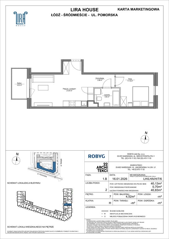 Nowe mieszkanie dwupokojowe Lira House Łódź, Pomorska 108  40m2 Foto 1