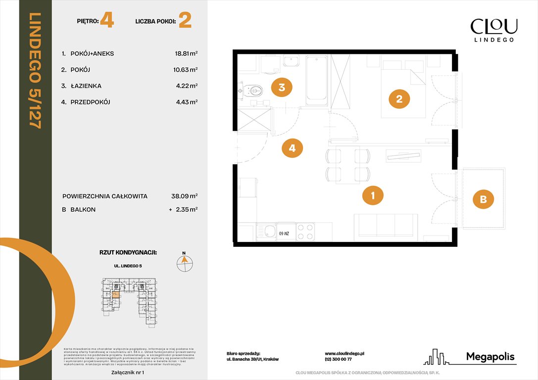 Nowe mieszkanie dwupokojowe Clou Lindego Kraków, Lindego 5  38m2 Foto 1