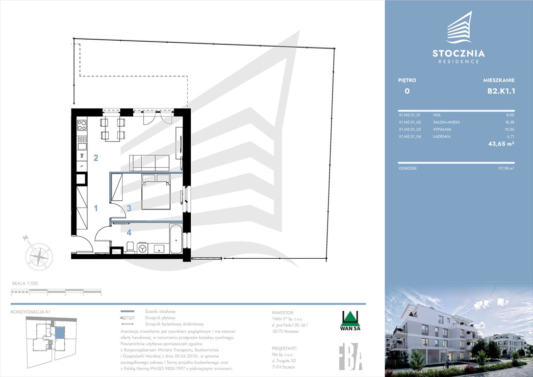 Nowe mieszkanie dwupokojowe Stocznia Residence Radziwie, ul. Popłacińska 42  44m2 Foto 1