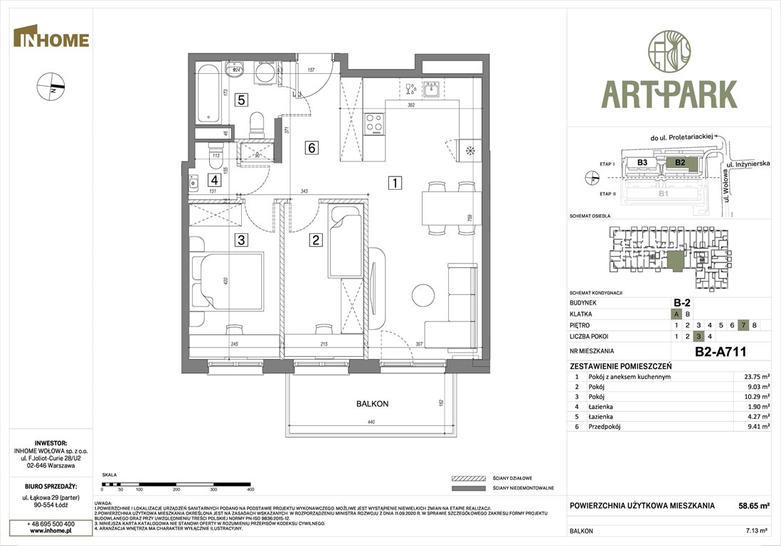 Nowe mieszkanie trzypokojowe ArtPark Łódź, Polesie, Wołowa 4A  59m2 Foto 1