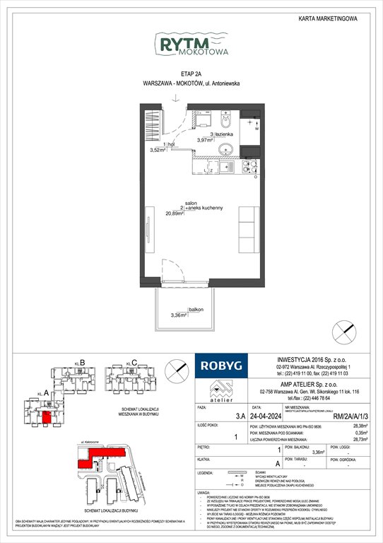 Nowa kawalerka Rytm Mokotowa Warszawa, Mokotów, Antoniewska  28m2 Foto 1