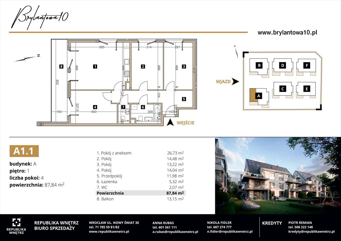 Nowe mieszkanie czteropokojowe  Brylantowa 10 Wrocław, Ołtaszyn, Brylantowa 10  88m2 Foto 1