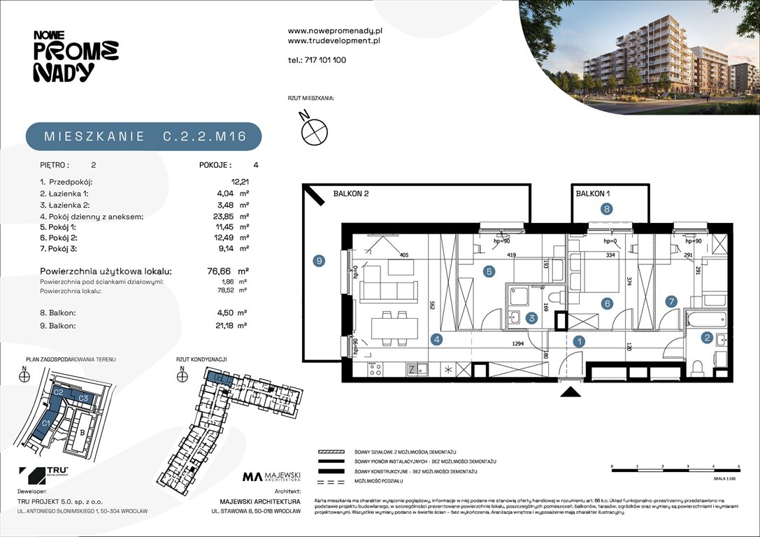 Nowe mieszkanie czteropokojowe  Nowe Promenady Wrocław, Kleczków, ul. Czochralskiego/ Miłosza  77m2 Foto 1