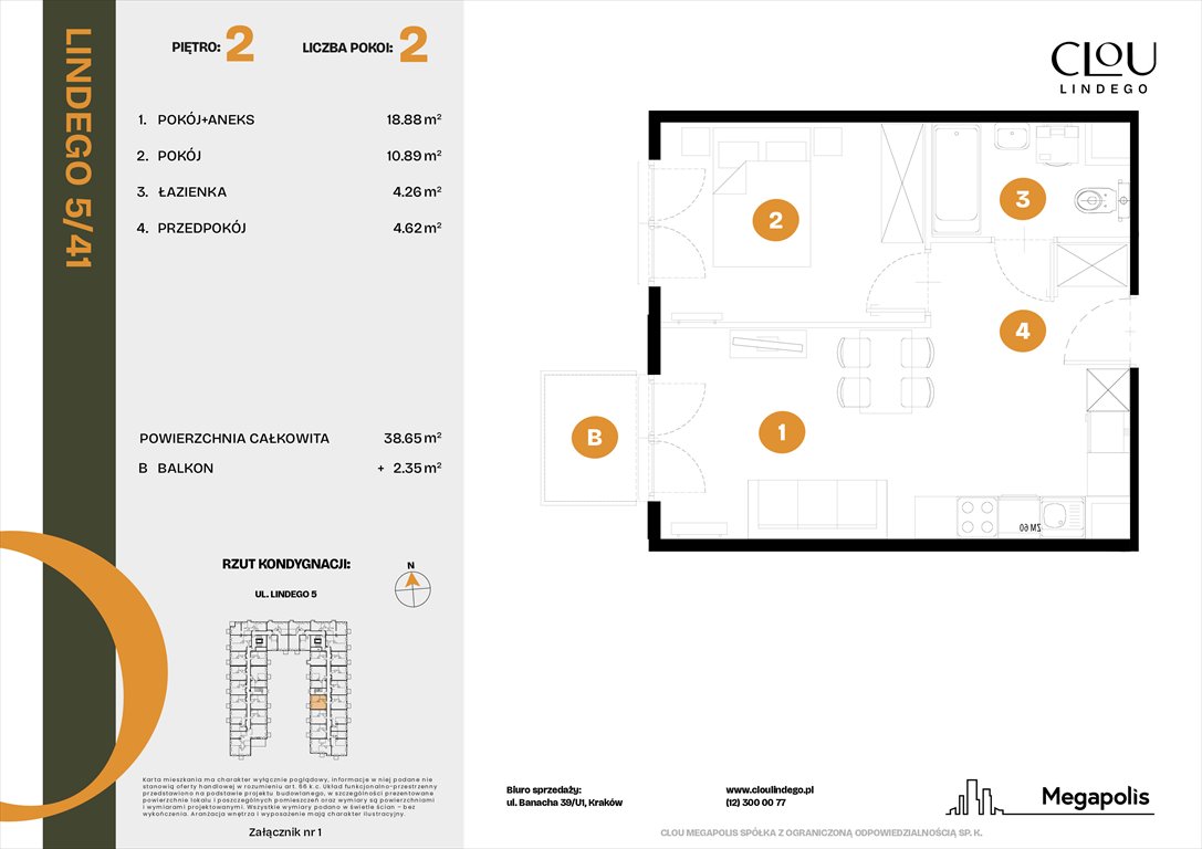 Nowe mieszkanie dwupokojowe Clou Lindego Kraków, Lindego 5  39m2 Foto 1