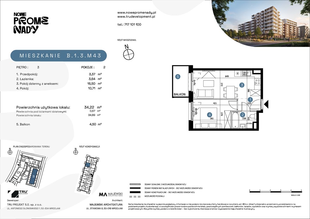 Nowe mieszkanie dwupokojowe Nowe Promenady Wrocław, Kleczków, ul. Czochralskiego/ Miłosza  34m2 Foto 1