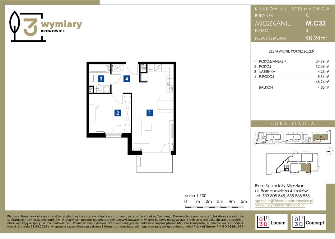 Nowe mieszkanie dwupokojowe 3 Wymiary Bronowice Kraków, Bronowice Wielkie, Stelmachów  46m2 Foto 1