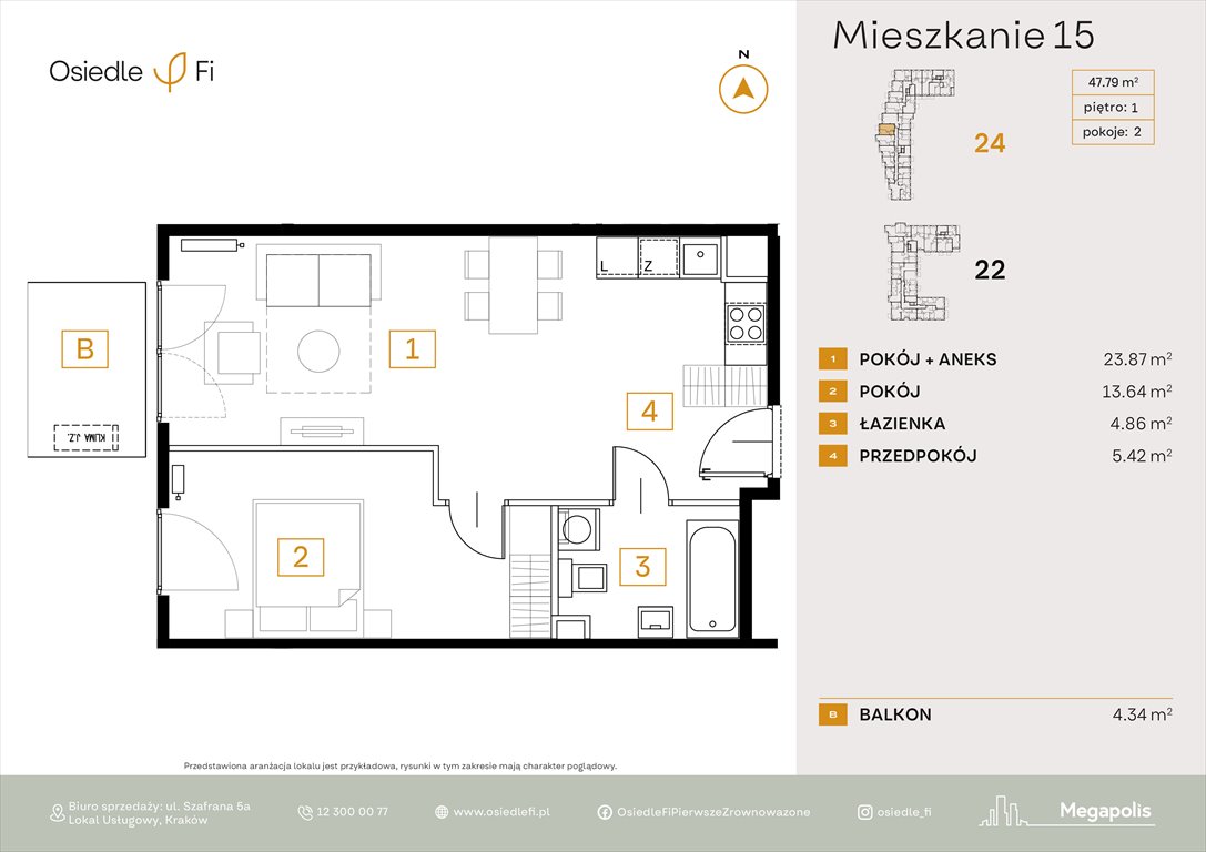 Nowe mieszkanie dwupokojowe Osiedle FI 3 Kraków, Rzemieślnicza 22-24  48m2 Foto 1