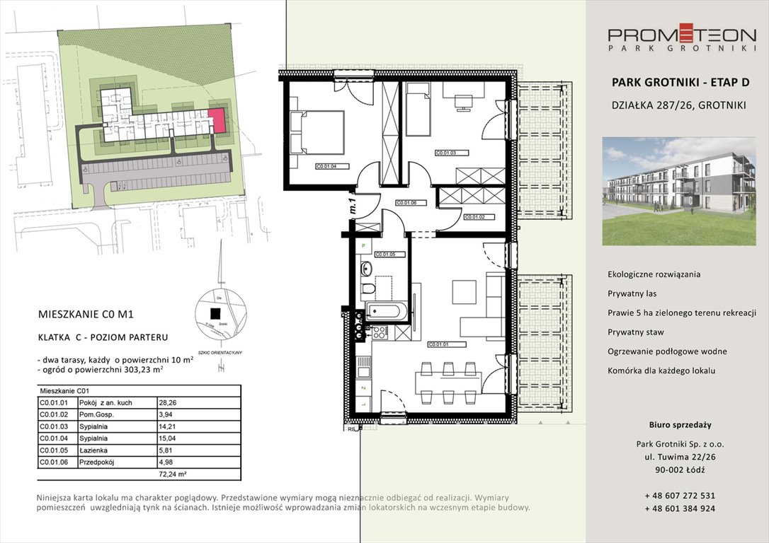 Nowe mieszkanie trzypokojowe PARK GROTNIKI Grotniki, Prometeusza  72m2 Foto 1
