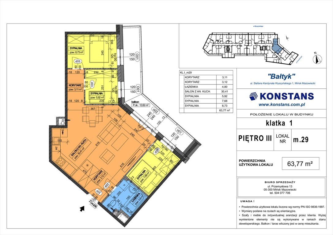Nowe mieszkanie czteropokojowe  Bałtyk Mińsk Mazowiecki, Wyszyńskiego 1  64m2 Foto 1