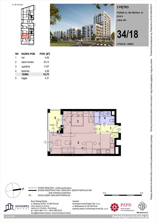 Nowe mieszkanie dwupokojowe Świętego Michała etap 2 Poznań, Komandoria, Świętego Michała 36  44m2 Foto 1